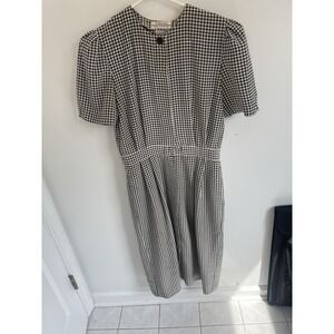 Vintage Talbots Petite Black‎ White Geometric Midi Button Front Dress Size 10